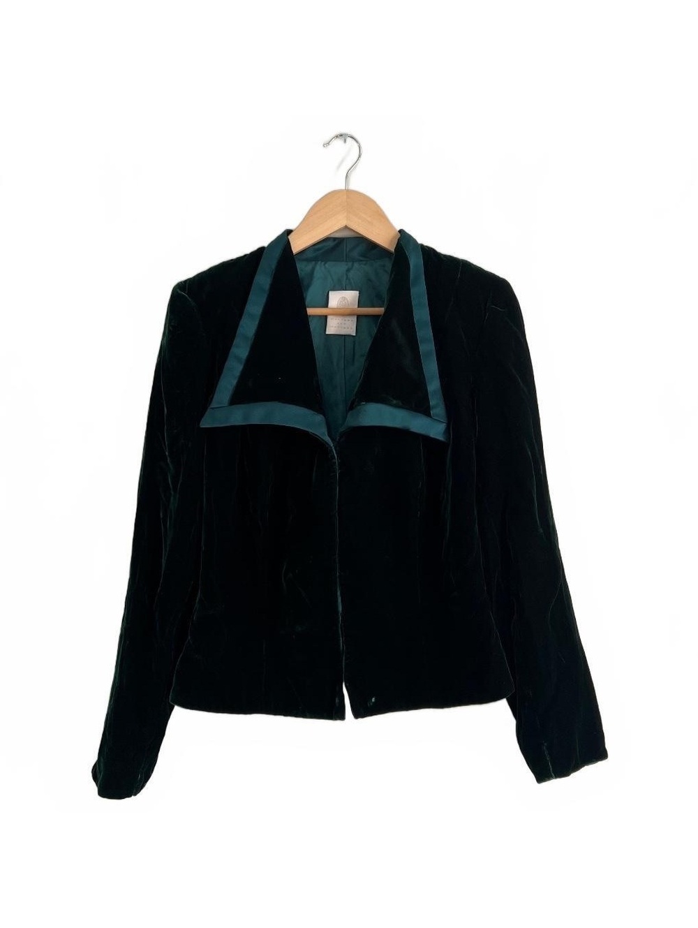 Vintage 2000’s Dark Green Velvet Satin Evening Blazer Jacket Formal Wedding